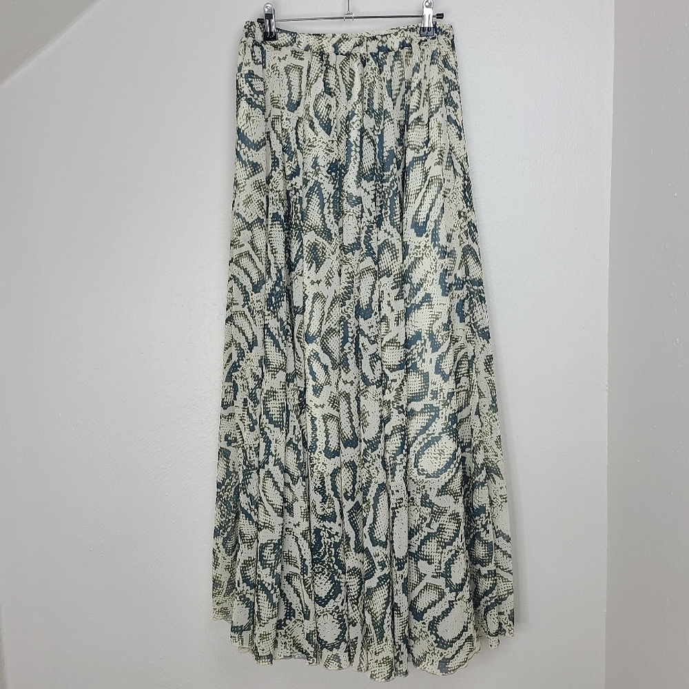 Chicwish Skirt Chiffon Maxi Lining Snake Print Green White Size Medium Large